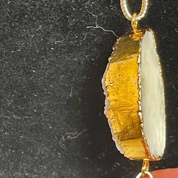 Geode Crystal Necklace with White Pendant and Gold Tone Dangles - Picture 5 of 12